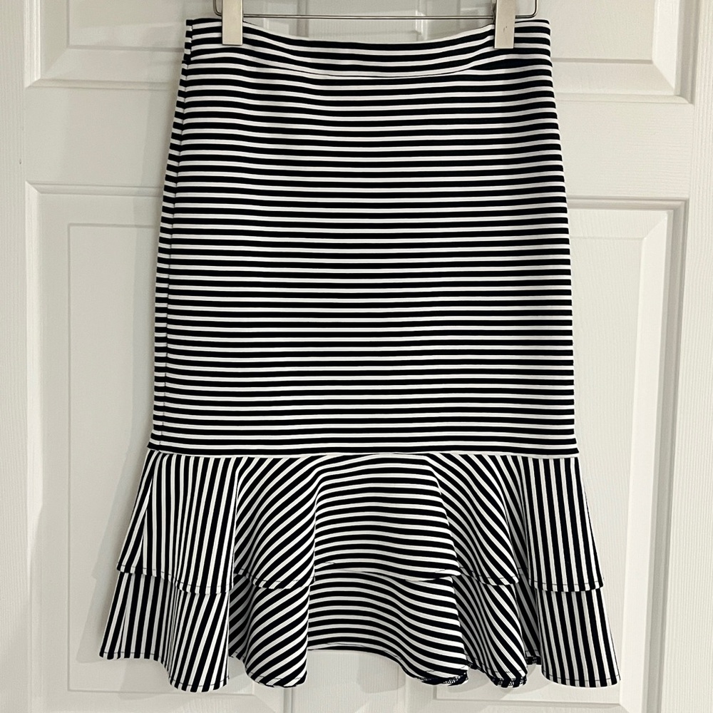 Banana Republic Black and White Striped Midi Skirt